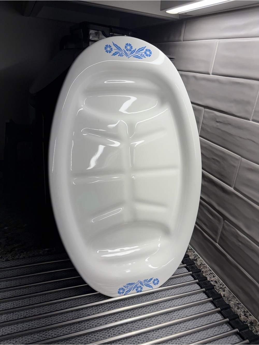 Vtg CorningWare Cornflower P-19 Oval Meat Platter Broil & Serve USA 16.5x10.5”